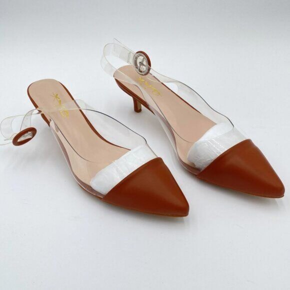 XYD Women Transparent Slingback Mid Kitten Heels Pumps Pointed Toe PVC Dress - Picture 3 of 7